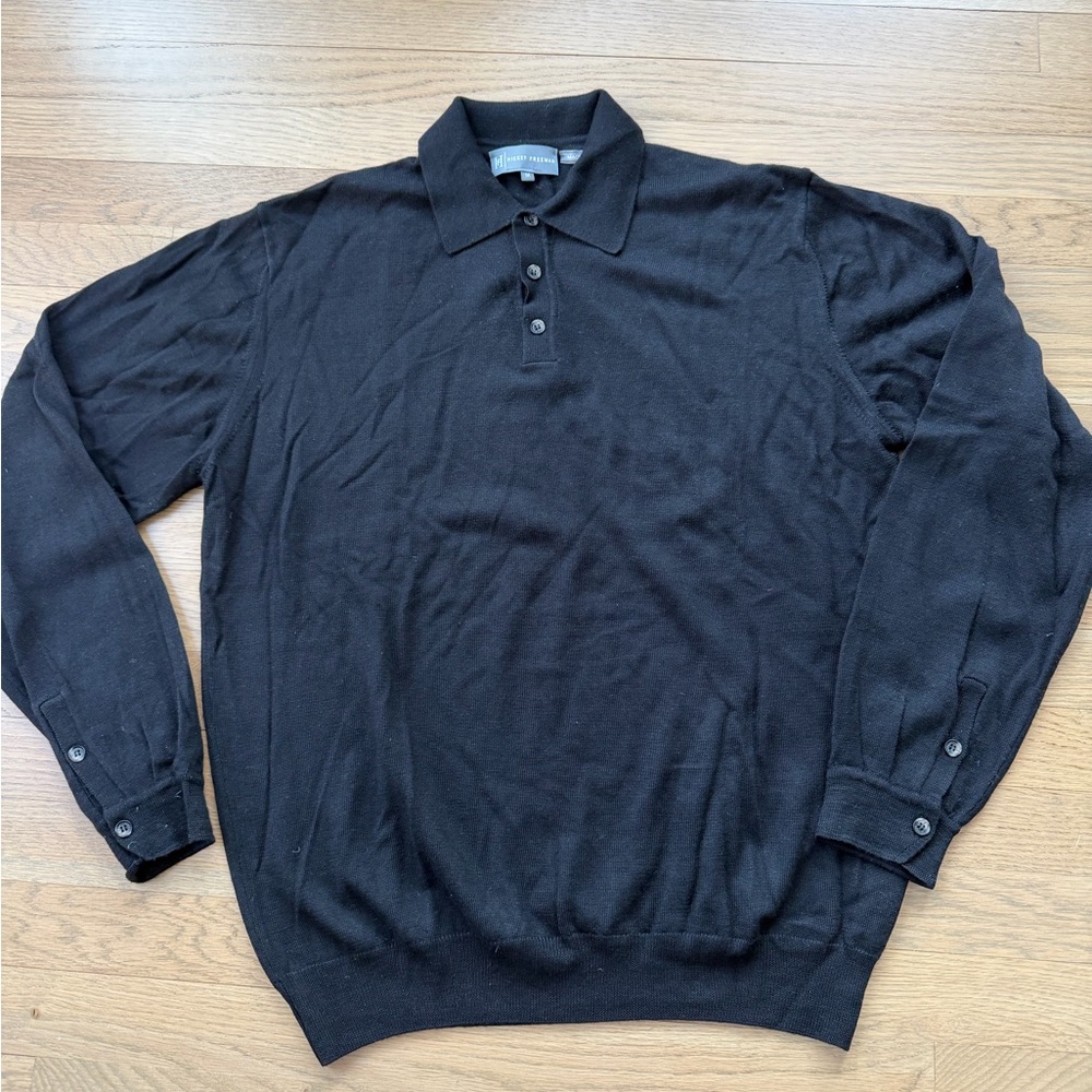 Hickey Freeman Black Long Sleeve Polo Sweater Wool and silk Casual Old Money M